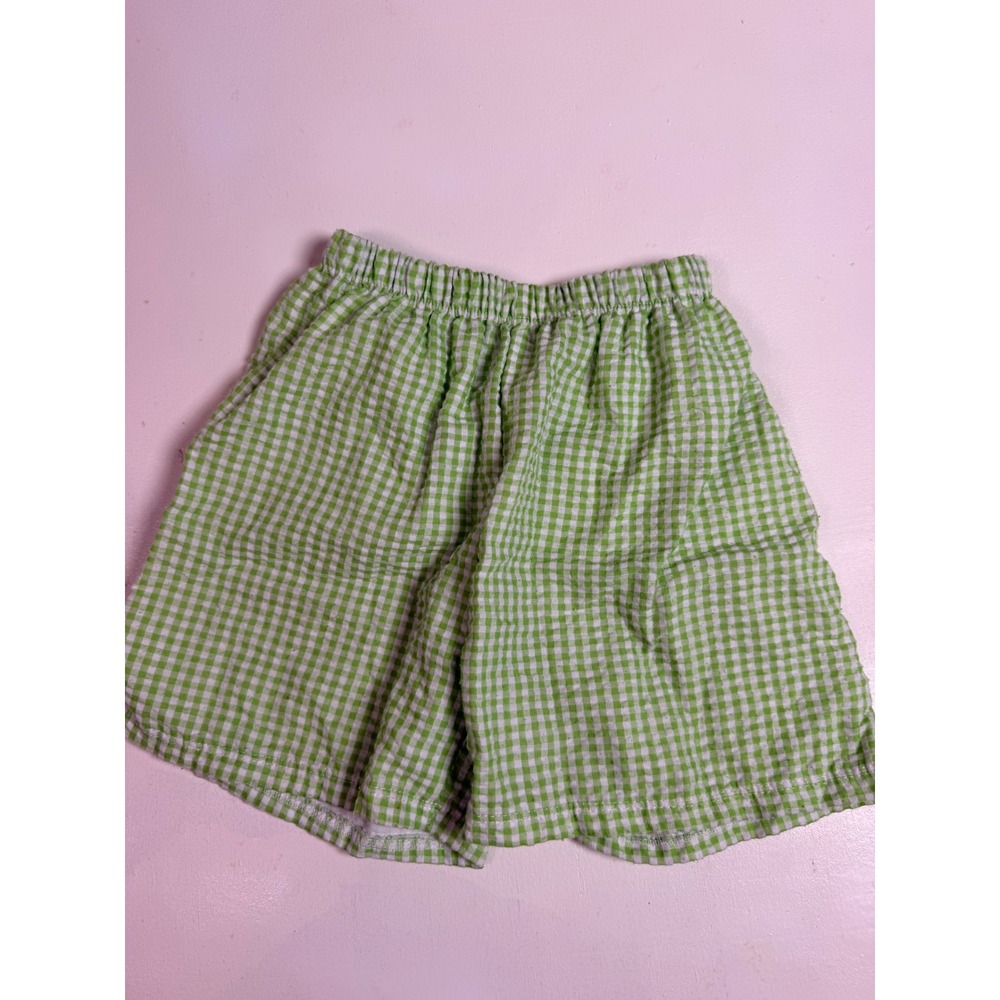 Unbranded Gingham Shorts Kids 5-6T Green Excellent Elastic Waist Cotton Blend